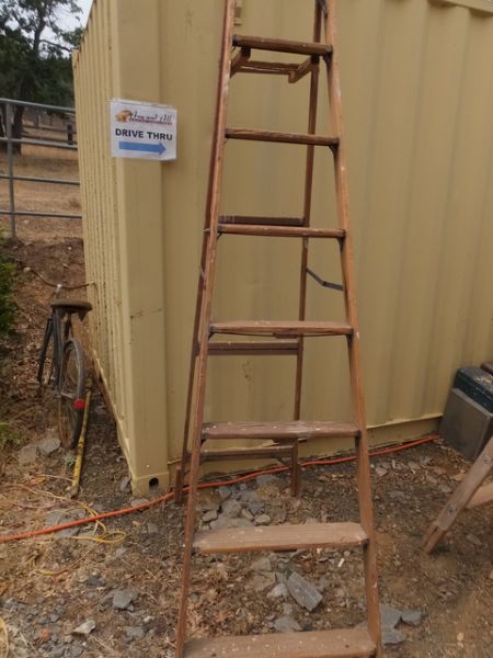 TWO WOODEN STEP LADDERS