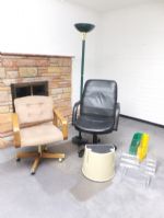 OFFICE SWIVEL CHAIRS, FLOOR PROTECTORS, STEP STOOL, BROCHURE HOLDERS & OIL PAINTING