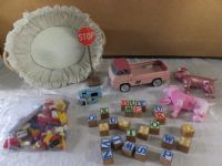 VINTAGE TOYS, PINK FORD, "PINK" DOGS, LEGOS AND WOODEN BLOCKS