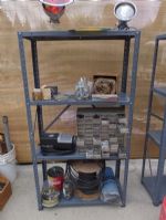 METAL STORAGE SHELVES WITH STORAGE DRAWERS AND CONTENTS