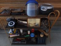 JUST FOR MEN AND THE WOMEN WHO LOVE THEM - METAL SHELVING UNIT WITH  VINTAGE ITEMS