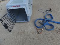 SMALL DOG CRATE AND LEASHES