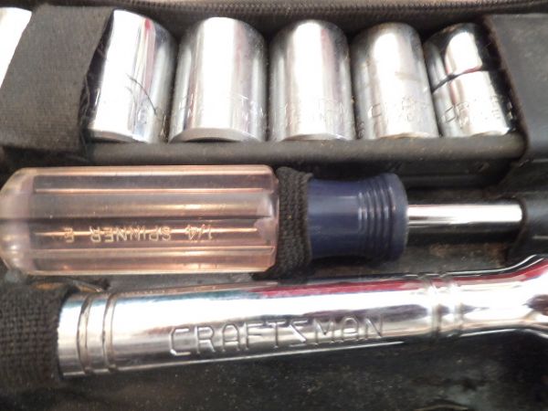 CRAFTSMAN 3/8 & 1/4 SOCKET SET, DISC BRAKE TOOLS, GREASE GUN 