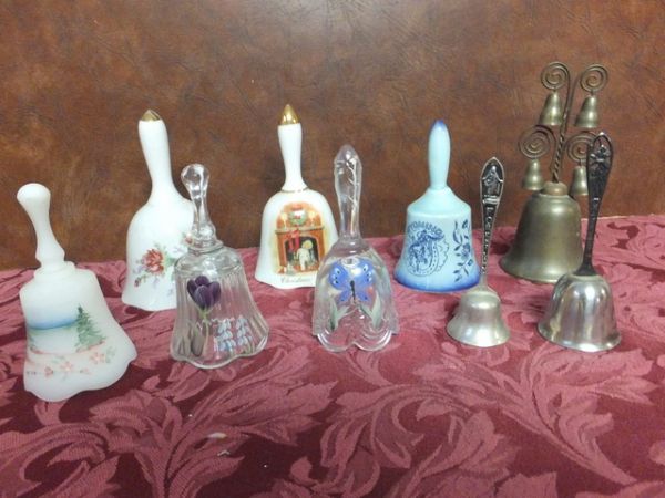 COLLECTIBLE BELLS - PORCELAIN, GLASS AND METAL