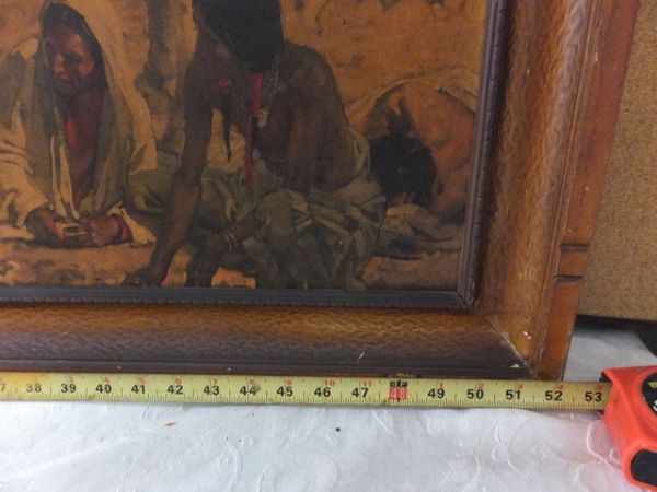 VINTAGE FRAMED WESTERN LITHOGRAPH - WAGON TRAIN 