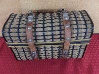 FABULOUS ANTIQUE FRENCH WOVEN BASKET STYLE PURSE WITH LEATHER STRAPS & HANDLE.