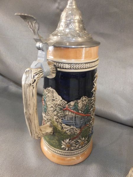 BEAUTIFUL CERAMIC GERMAN STEINS WITH METAL LIDS