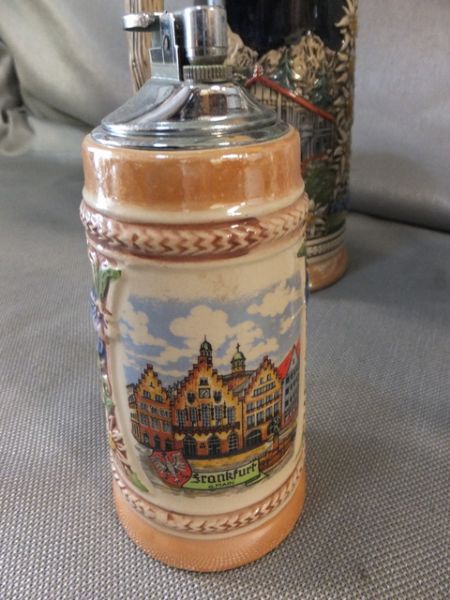 BEAUTIFUL CERAMIC GERMAN STEINS WITH METAL LIDS