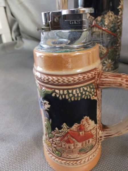 BEAUTIFUL CERAMIC GERMAN STEINS WITH METAL LIDS