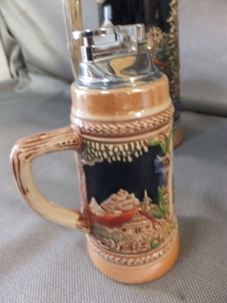 BEAUTIFUL CERAMIC GERMAN STEINS WITH METAL LIDS