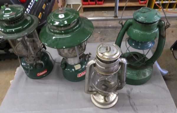 VINTAGE COLEMAN, EMBURY & GLOBE BRAND LANTERNS