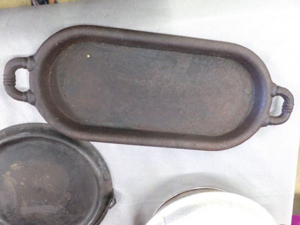 VINTAGE COOKWARE - CAST IRON AND HAMMERED ALUMINUM GUARDIAN WARE