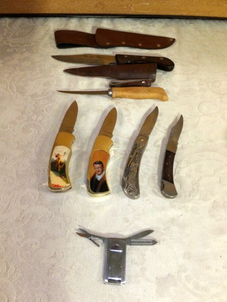 HUNTING KNIFE, FILET KNIFE, JOHN WAYNE & INDIAN KNIFE 