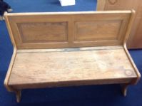 VINTAGE WOODEN CHURCH BENCH WITH LIFT SEAT FOR STORAGE.