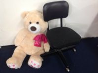 VERY BIG BLONDE PLUSH TEDDY BEAR WITH VINTAGE OFFICE CHAIR