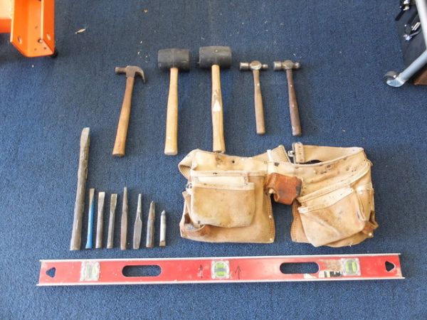HAMMERS, LEVEL , CHISELS, PUNCHES & TOOL BELT