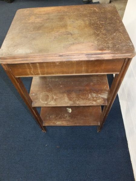 SOLID WOOD SIDE TABLE WITH DRAWER AND 2 SHELVES