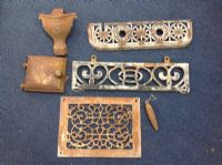 PRETTY DECORATIVE ANTIQUE STOVE PARTS AND A COO-COO CLOCK WEIGHT!
