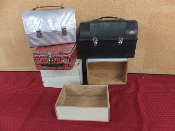 BOXES TO PUT THINGS IN.  VINTAGE LUNCHBOXES & HANDMADE WOOD BOXES