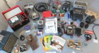 LOTS OF ELECTRONIC ODDS & ENDS - 2 SPOOLS OF COPPER WIRE, MORSE CODE KEY & ELECTORNIC/RADIO BOOKS