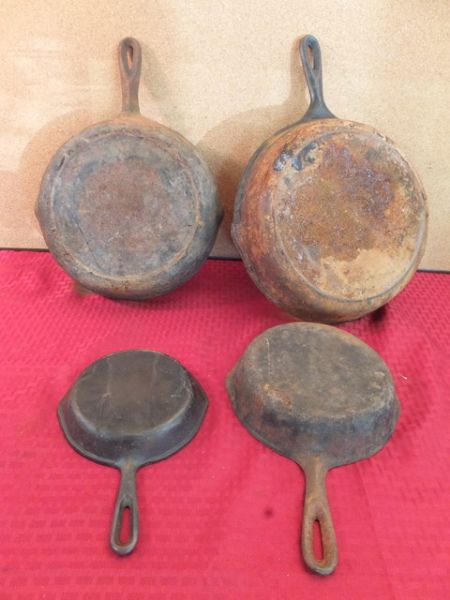 FOUR CAST IRON USA MADE SKILLETS