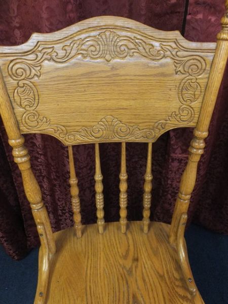 TWO  WOOD PRESSED BACK OAK  SIDE CHAIRS