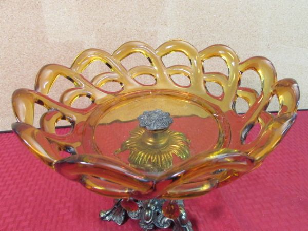 RARE VINTAGE AMBER DEPRESSION GLASS FRUIT BOWL