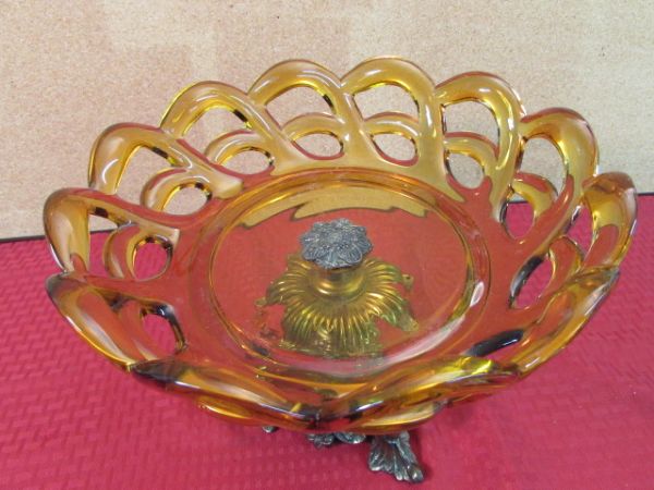 RARE VINTAGE AMBER DEPRESSION GLASS FRUIT BOWL