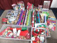 HUGE LOT HOLIDAY WRAPPING PAPER, BOWS & BOXES