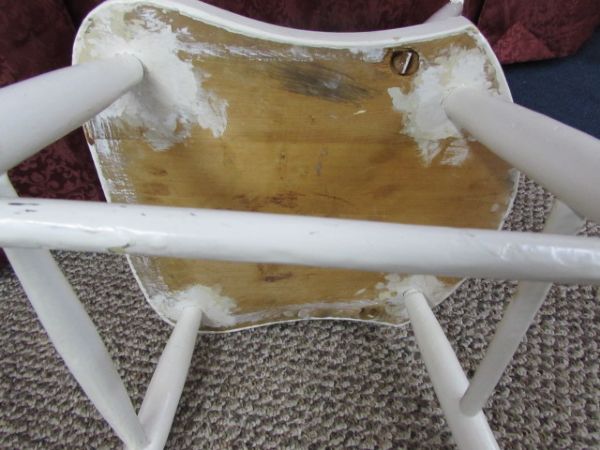 PRIMITIVE VINTAGE WHITE WOODEN SPINDLE BACK CHAIRS