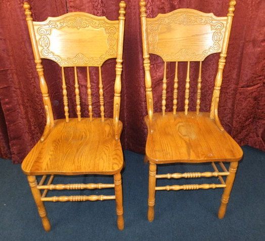 TWO  WOOD PRESSED BACK OAK  SIDE CHAIRS