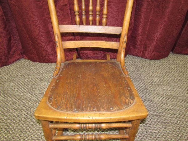 ANTIQUE SPINDLE & PRESSED BACK ROCKING CHAIR