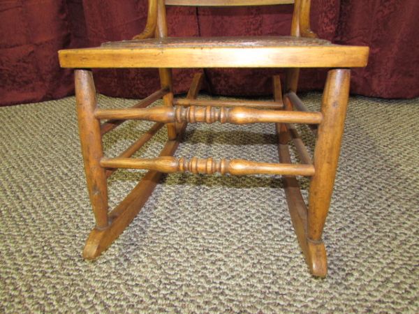 ANTIQUE SPINDLE & PRESSED BACK ROCKING CHAIR