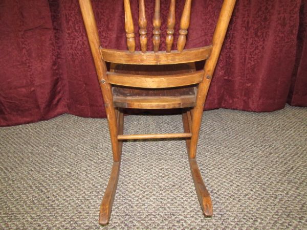 ANTIQUE SPINDLE & PRESSED BACK ROCKING CHAIR