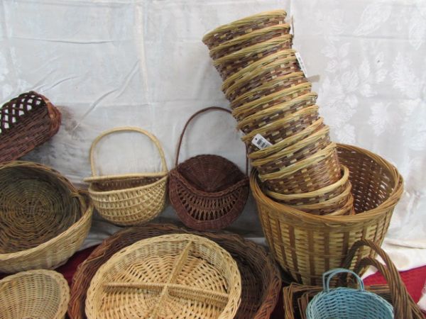 HUGE LOT OF BASKETS OF MANY TYPES