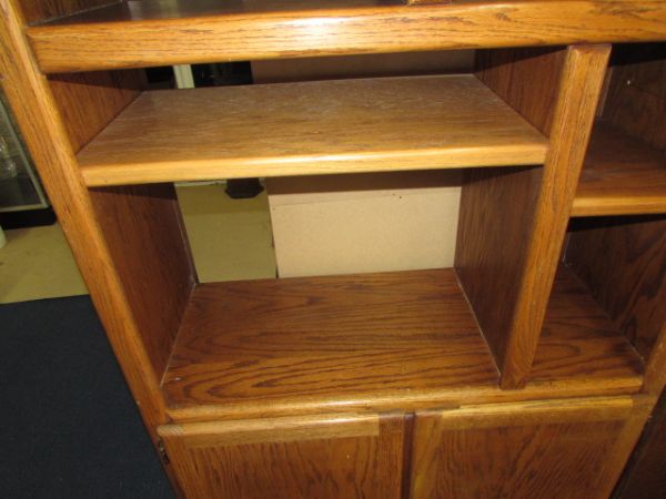 ENTERTAINMENT/SHELVING UNIT  OAK VENEER OVER PLYWOOD