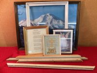 VINTAGE FRAMES SOME WITH PICTURES, PLUS GLASS FOR FRAMING PROJECTS