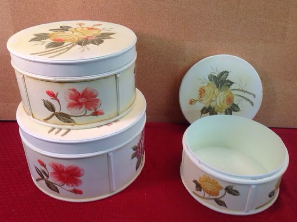 LOVELY PAINTED SET OF REPRODUCTION STACKING HAT BOXES