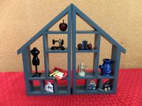 TWO PIECE MINIATURE DOLL HOUSE CURIO CABINET WITH KNICK KNACKS