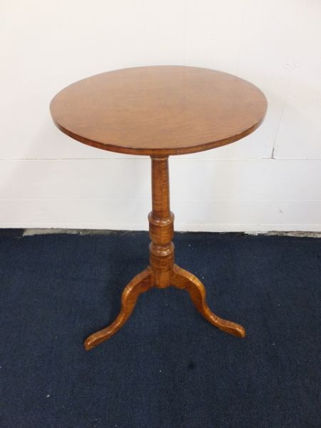 ANTIQUE TIGER MAPLE CANDLESTICK  TABLE