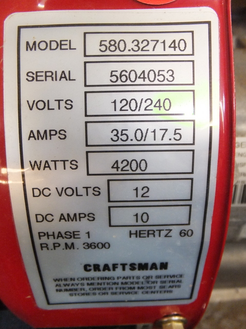 Lot Detail - CRAFTSMAN 4200 WATT GENERAT0R