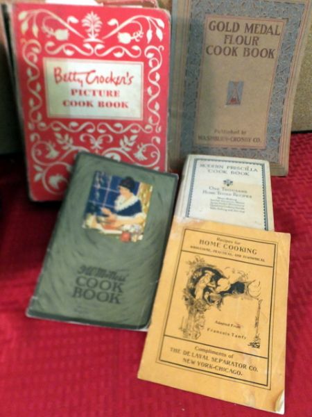 ENAMEL CANNING KETTLE AND VINTAGE COOKBOOKS