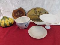 VARIETY LOT - WOOD CLOCK & SERVING DISHES