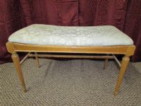 VINTAGE WOODEN VANITY BENCH WITH UPHOLSTERED SEAT