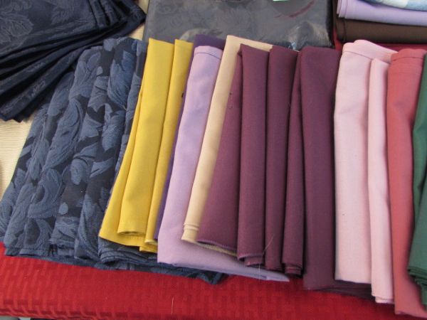 OVER 80 SOLID COLOR CLOTH NAPKINS, PLUS TABLECLOTHS, CHAIR COVER & PILLOW COVER