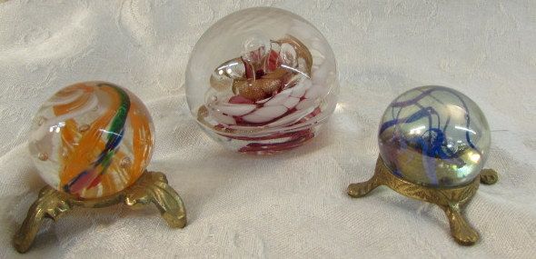 THREE BLOWN GLASS PAPER WEIGHTS - MURANO TYPE