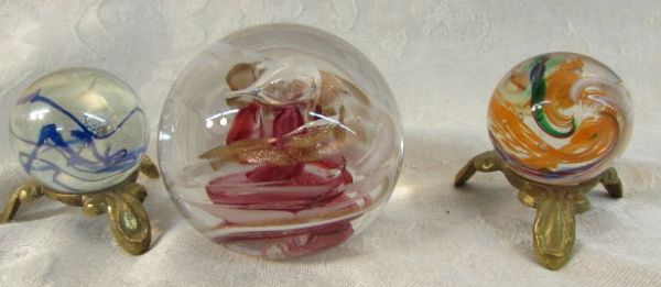 THREE BLOWN GLASS PAPER WEIGHTS - MURANO TYPE