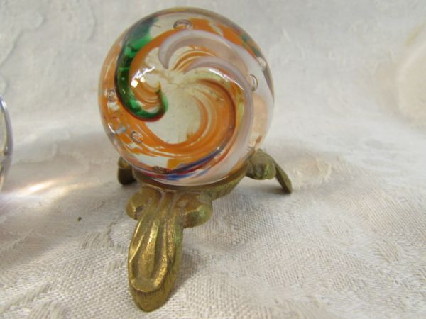 THREE BLOWN GLASS PAPER WEIGHTS - MURANO TYPE