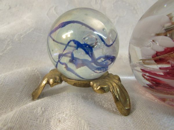 THREE BLOWN GLASS PAPER WEIGHTS - MURANO TYPE