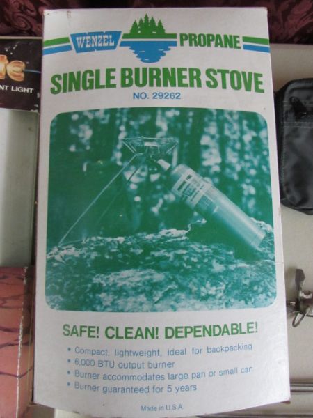 OUTDOOR - PROPANE STOVE, E-TOOL, POCKET KNIFE, BRIQUET STARTER